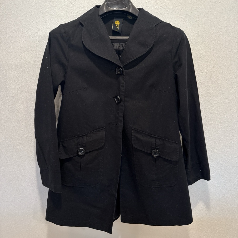 Black 100% Cotton Lightweight Spring Peacoat Jacket Size S
